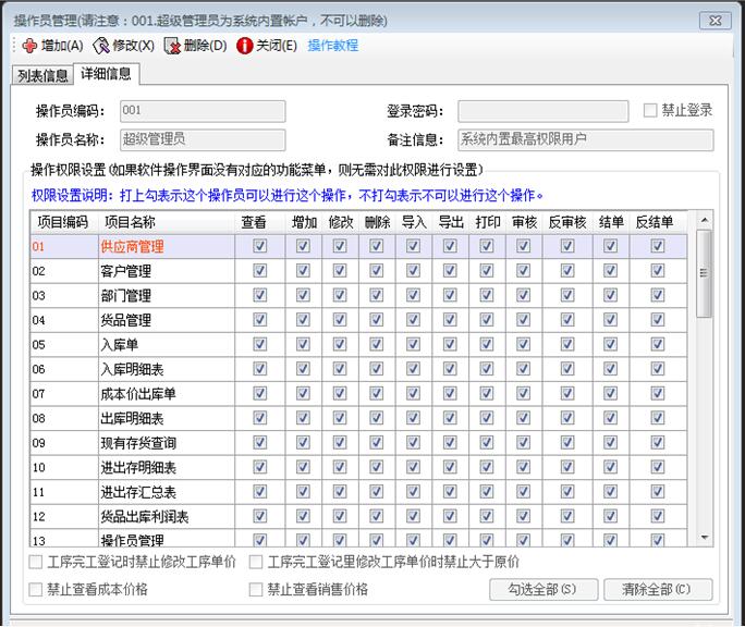 企管王ERP系統操作員管理操作員權限設置功能
