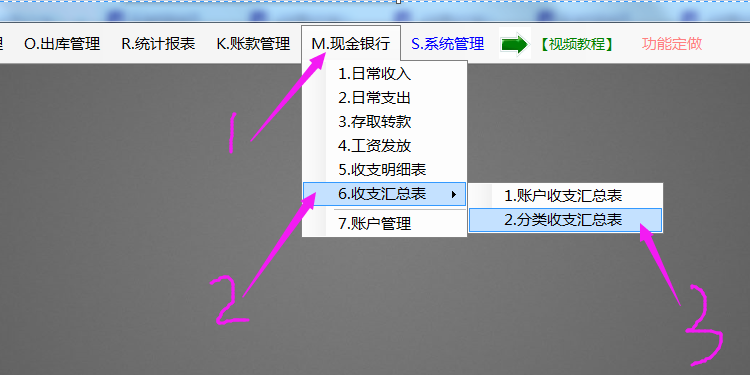 ERP系統工業版現金銀行功能模塊中增加收支分類匯總表